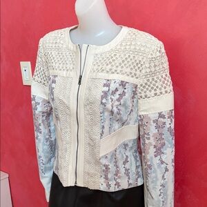 BCBGMaxAzria Cream and Purple Lace Blazer